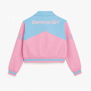 Veste en cuir PU Gamma Phi Delta prête à être expédiée, veste bomber en cuir de haute qualité, veste de course élégante de style universitaire - Product Image 4