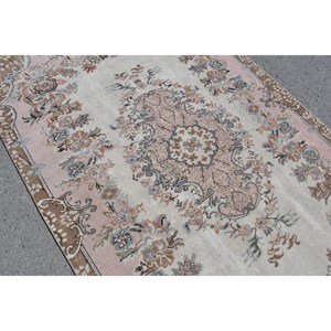 Vintage Turkish <b>Wool</b> Rug 5.5 X 8.5ft Classic Style Beige <b>Brown</b> Patchwork Large Area Floor Covering Latex for Hallway Room Rug - Product Image 5