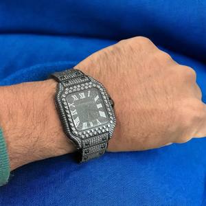 Full Black Moissanite Watch - Bust Down Luxury Bling Watch, Black Diamond Watch, Meticulously Handmade Rapper Style Watch - Product Image 2