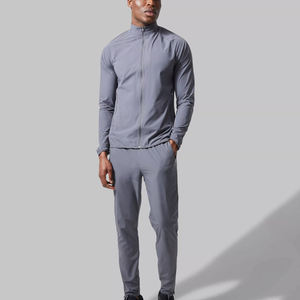 Ensemble de survêtement 2 pièces pour homme – Veste de sport et pantalon de jogging 100 % nylon couleur unie séchage rapide, tenue d'automne grande taille avec taille élastique - Product Image 1