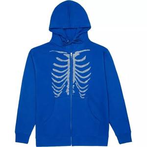 New Y2K Spider Web Bone Heartbreak Rhinestone Loose BLUE Full <b>Zip</b> <b>up</b> <b>Cardigan</b> Rhinestone Hoodie Unisex - Product Image 1