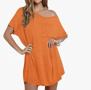Latest Design Cotton Tshirt Dress Neck <b>Sleep</b> Lightweight Casual <b>Tee</b> Dress Pattern Length Size Solid Pattern Back Logo - Product Image 6