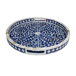 Juego de bandejas decorativas para servir desayuno con incrustaciones de hueso, bandeja para servir de regalo de Ramadán con incrustaciones de hueso de fregona DE LA India de STAR CRAFTS INDIA - Product Image 1