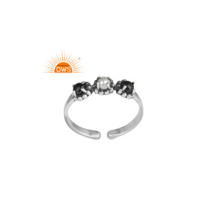 แหวนพลอยธรรมชาติทำจากเงินและอัญมณีสีดำปรับได้แหวนเงินออกซิไดซ์ - Product Image 1