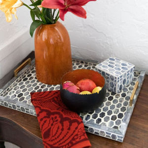 Set of 2 Pcs Wood Bone Inlay Food Serving Trays Different Sizes Ideal for Restaurants Resorts Hotels Elegant Indian Design - Product Image 4