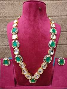 Long collier Kundan ensemble pour femmes bijoux indiens traditionnels avec boucles d'oreilles assorties ensemble de collier décontracté de luxe - Product Image 4