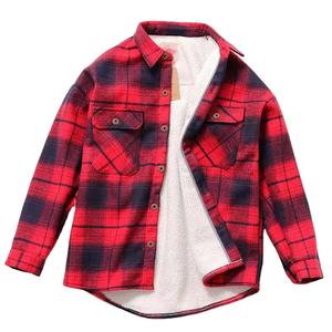 Mens <b>Sherpa</b> <b>Lined</b> Flannel Casual <b>Shirt</b> Jacket Long Sleeve Snap Button Quilted with Solid Cotton Plaid Winter Plus Size Option - Product Image 1