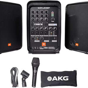 NEWW Professional EON208P Portable All-in-One Dual <b>Speaker</b> 2-way PA <b>System</b> with AKG Vocal Microphone - Product Image 3