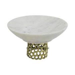 High In Demand <b>White</b> Color Marble Round Shape Serving Bowl With Gold Plated Stylish Designer Base Home & Hotel Kitchen Supplies - Product Image 6
