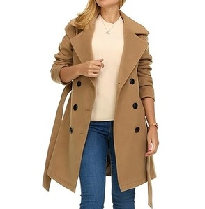 Manteau long en laine marron de haute qualité pour femmes, idéal pour les réunions d'affaires et le bureau, chaud et chaud pour l'hiver, avec ceinture. - Product Image 1