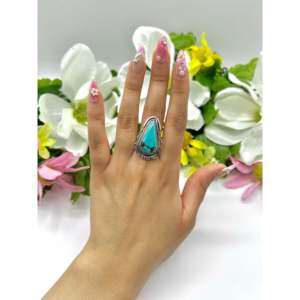 Hecho a Mano por los Navajo # Anillo de Plata de Ley y Turquesa, Joyería Coleccionable Cultural, Talla 6.75 - Product Image 5