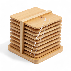 Juego de posavasos de pino natural con elegante soporte elevado resistente Posavasos de nogal de diseño rústico moderno-Categoría de producto Alfombrillas y almohadillas - Product Image 6