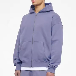 2025 personnalisé en gros fermeture éclair Streetwear fermeture éclair Double fermeture éclair polaire poids lourd haute qualité vêtements de rue hommes basiques à capuche - Product Image 3