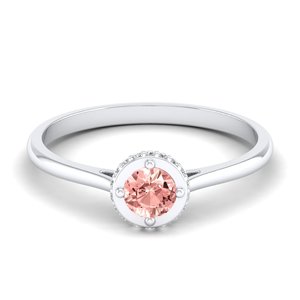 REYES Bagues de fiançailles personnalisées en morganite de 0.5 carats pour femmes en or jaune massif 14K 18K bijoux fins à coupe ronde - Product Image 5