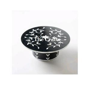 Support de service à chocolat de forme ronde, design classique, serveur à gâteau en bois avec travail en nacre - Product Image 2