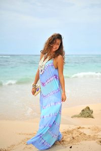 ชุดแมกซี่มัดย้อมคอวีสำหรับผู้หญิงสไตล์โบฮีเมียนชุดชายหาดยาวแขนกุดซักได้ทอพร้อมรอบเอวธรรมชาติสไตล์โบฮีเมียน - Product Image 6