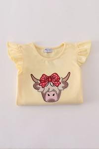Highland Cow Applique Ruffle Shorts Set Cute Fun Farm Animal Design Tenue d'été ODM Groupe d'âge Enfants Deux pièces - Product Image 6