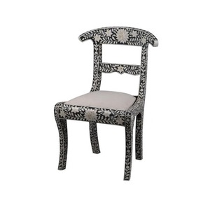 Silla de comedor romana moderna hecha a mano para sala de estar estilo minimalista con incrustaciones de hueso por fabricante indio - Product Image 1