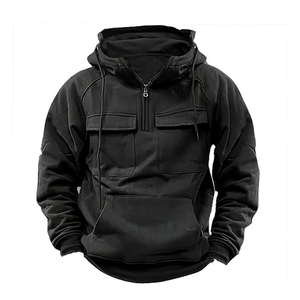 Sudadera con Capucha Negra de Invierno, 100% Algodón Orgánico, Multibolsillos para Hombre, con Conjuntos Deportivos Personalizados, Venta al Por Mayor - Product Image 6