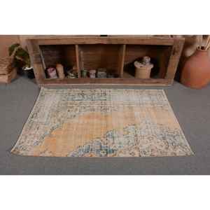 Alfombra turca Vintage Beige Azul 3,3X5 pies Lana Área grande Patrón abstracto Forma rectangular Felpa Pila Látex para uso en el pasillo - Product Image 4