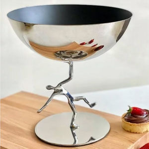 Bol décoratif en acier inoxydable fait main de luxe, poli brillant, sculpture humaine, pour restaurant, hôtel - Product Image 1
