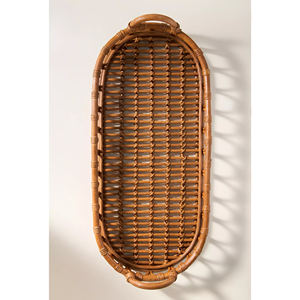 ถาดเสิร์ฟหวายทรงรีแฮนด์เมดพร้อมที่จับตะกร้าหวายสานธรรมชาติสำหรับตกแต่งห้องครัวหรือรับประทานอาหาร - Product Image 3