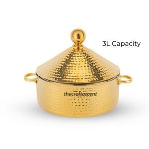 Casserole en acier martelé or de haute qualité avec couvercle serveur de nourriture Hotpot en métal personnalisé fait à la main moderne pour les cuisines de l'Inde - Product Image 4