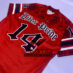 Maillot de football américain personnalisé de haute qualité, respirant, en maille, à manches courtes, séchage rapide, vêtements de sport personnalisés - Product Image 1