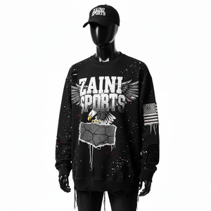 Sweat-shirt surdimensionné de qualité supérieure en molleton de coton lourd de couleur noire avec panneaux sur les bras et impression de logo DTG personnalisée, sweat-shirts basiques - Product Image 2