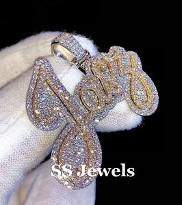 Pendentifs et breloques personnalisés pour homme en argent 925 avec moissanite et diamants glacés, style hip-hop, pendentif lettre pour fête - Product Image 4