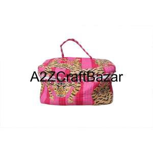 Quilted 100 % Pure Cotton <b>Makeup</b> Bag Large Travel Toiletry Pouch With Zipper Closure Multifunctional Vanity Case Fashion Style - Product Image 1