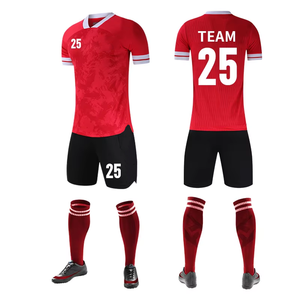 Survêtements de football sur mesure, dernier design, séchage rapide, 100% polyester, col en V, manches courtes, ensemble de maillots de sport, kits d'entraînement pour hommes - Product Image 3