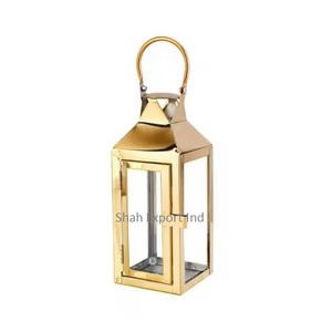 Lanterne à bougie suspendue en métal et verre de taille moyenne finition argentée pour lanterne décorative de table pour la maison et le jardin - Product Image 3