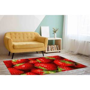 Tapis imprimé fraise - Tapis de cuisine moderne rouge, tapis doux non tissé - Product Image 4