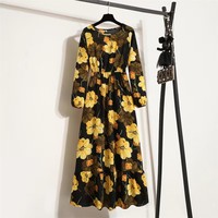 Robes longues décontractées pour femmes, printemps-été, imprimées de fleurs, manches longues, col rond, style bohème, plage, soirée, robe longue Mujer Vestidos