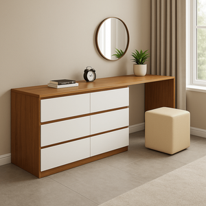 Polia Modern <b>6</b>-<b>Drawer</b> Dresser Chest Stainless Steel MDF Extension Table Solid Wood Metal for Bedroom Living Room Home Furniture - Product Image 1