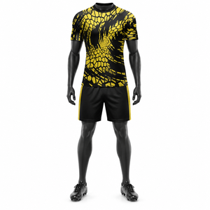 Conjunto de Uniforme de Fútbol Personalizado Rojo y Negro para Hombre, Cuello en V, Manga Corta, Sublimado, Absorbente de Humedad, 100% Poliéster, Corte Atlético - Product Image 1