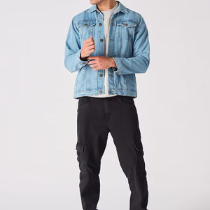 Veste en jean durable pour hommes, tendance et élégante, pour toutes les saisons, tenue d'extérieur décontractée, col montant, bouton, service OEM disponible - Product Image 1