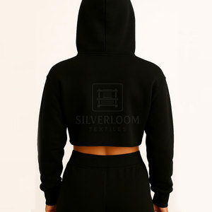 Venta al por mayor de mujeres Crop Top Hoodies | 100% sudaderas de algodón con capucha con impresión de logotipo personalizado | Streetwear moda mujer sudaderas con capucha - Product Image 2