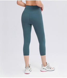 High Quality Elastic Women's Gym Workout Fitness Yoga Capri <b>Leggings</b> Solid High Waist Seamless Workout Pants <b>Pockets</b> Knee Length - Product Image 4