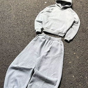 Conjunto de Sudadera con capucha y cremallera de 2 piezas de algodón pesado de 450g/m2 para hombre, chándal personalizado de alta calidad, conjunto de sudaderas y pantalones de chándal para hombre - Product Image 5