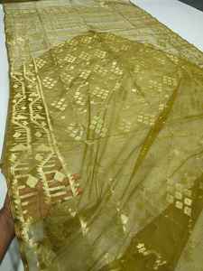 Exclusivo Deshi Dhakai Golden Jamdani Sharee Calidad de exportación para mujeres JAMDANI FABRIC Blue GREEN Sky Blue de Bangladesh - Product Image 3