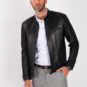 Cow Leather <b>Canvas</b> <b>Jacket</b> for Men Lightweight Casual Streetwear High Quality Waterproof Stand Collar Custom Logo and Design - Product Image 2