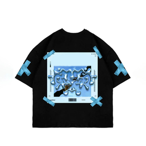 เสื้อยืดชายทรงหลวมลายกราฟิกผ้าซักกรดแบบวินเทจสำหรับ100% บ็อกซี่แบบกำหนดเอง - Product Image 3