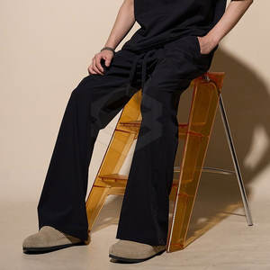 Custom Made <b>High</b> Quality Men Flare <b>Trouser</b> <b>Elastic</b> <b>Waist</b> Casual Breathable Cotton New Arrival Made in Pakistan - Product Image 5