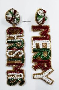 Wholesale New Elegant <b>Pink</b> Christmas Handmade Beads & Rhinestone Imitation Pearl <b>Bow</b> Tree Earrings for Women beaded earrings - Product Image 5