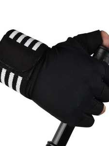 Guantes de Cuero Unisex de Medio Dedo para Levantamiento de Pesas con Correas para Muñeca para Gimnasio y Ciclismo - Product Image 4