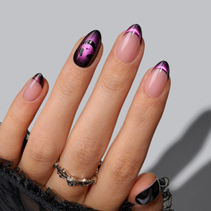 BTARTBOX Uñas Postizas Góticas de Halloween, Suministros al por Mayor, Uñas de Gel Suave Almendradas de Lujo, Ojo de Gato Morado Brillante, Uñas a Presión a Granel - Product Image 1