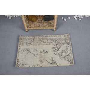 Tapis en laine beige vintage à motifs floraux 1,8 x 2,6 pieds, fait main, patchwork, design rectangulaire, salle à manger, écologique, poils moyens, soie de bambou - Product Image 2