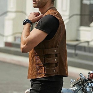 Chaqueta ajustada sin mangas estilo motocicleta con cremallera para hombre, ropa de calle, abrigos de PU con cuello levantado para ciclismo, ropa de moda - Product Image 4